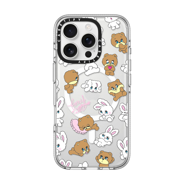 foxy illustrations x CASETiFY iPhone 16 Pro ケース クリア クリア ケース MagSafe対応 Bunny-Bear Mix