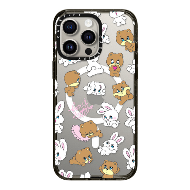 foxy illustrations x CASETiFY iPhone 15 Pro Max ケース ブラック インパクトケース MagSafe対応 Bunny-Bear Mix