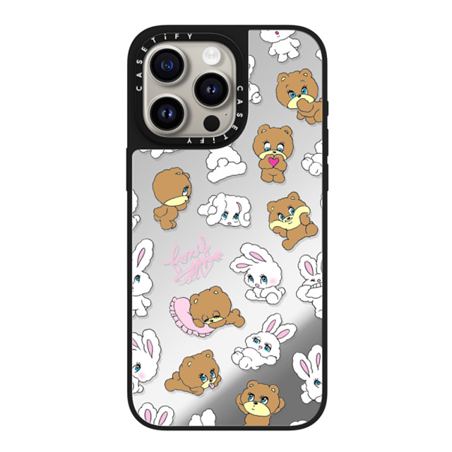 foxy illustrations x CASETiFY iPhone 15 Pro Max ケース Silver on Black ミラーケース MagSafe対応 Bunny-Bear Mix