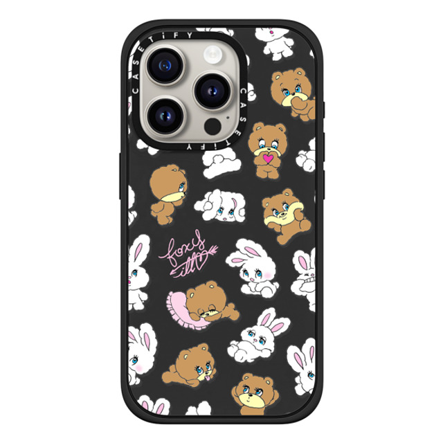 foxy illustrations x CASETiFY iPhone 15 Pro ケース マットブラック インパクトケース MagSafe対応 Bunny-Bear Mix