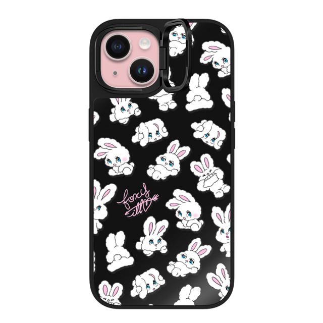 foxy illustrations x CASETiFY iPhone 15 ケース Black on Black ミラー リングスタンドケース MagSafe対応 Bunnies