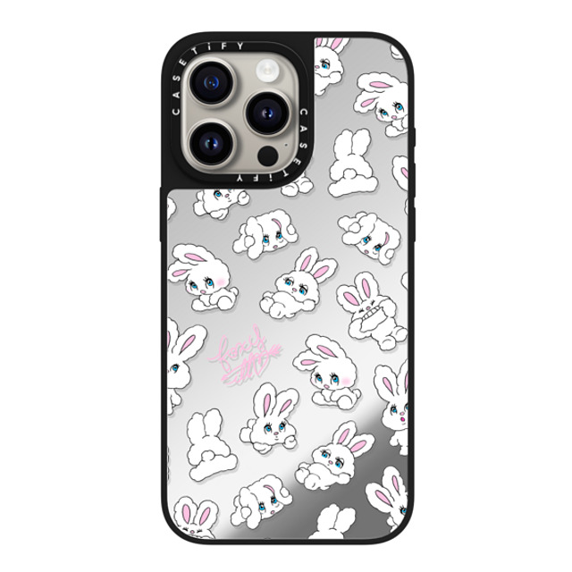 foxy illustrations x CASETiFY iPhone 15 Pro Max ケース Silver on Black ミラーケース MagSafe対応 Bunnies