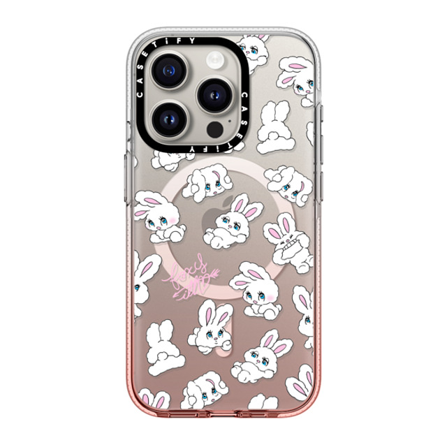 foxy illustrations x CASETiFY iPhone 15 Pro ケース ピンクグラデーション クリア ケース MagSafe対応 Bunnies