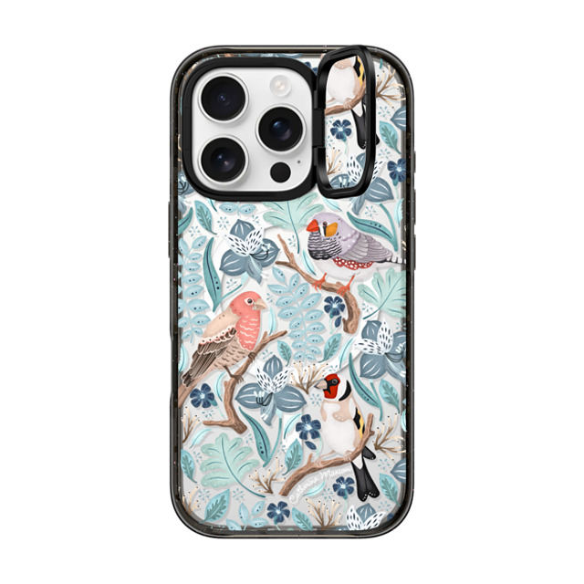 Folklore and Flora x CASETiFY iPhone 16 Pro ケース ブラック インパクトリングスタンドケース MagSafe対応 Finches by Catherine Marion