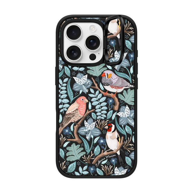 Folklore and Flora x CASETiFY iPhone 16 Pro ケース マットブラック インパクトリングスタンドケース MagSafe対応 Finches by Catherine Marion