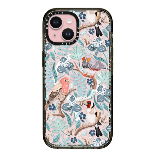 Folklore and Flora x CASETiFY iPhone 15 ケース ブラック インパクトケース MagSafe対応 Finches by Catherine Marion