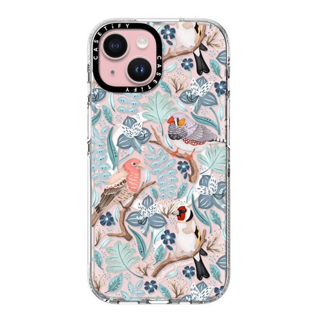 Folklore and Flora x CASETiFY iPhone 15 ケース クリア クリア ケース MagSafe対応 Finches by Catherine Marion