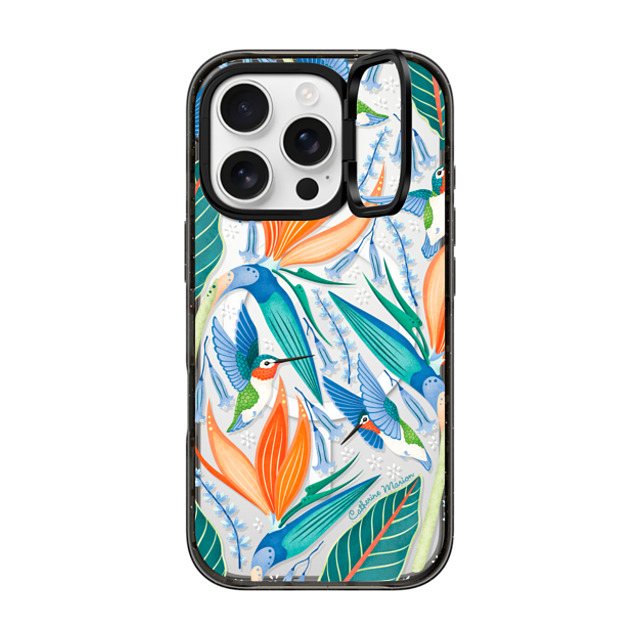 Folklore and Flora x CASETiFY iPhone 16 Pro ケース ブラック インパクトリングスタンドケース MagSafe対応 Hummingbirds by Catherine Marion