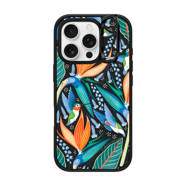 Folklore and Flora x CASETiFY iPhone 16 Pro ケース マットブラック インパクトリングスタンドケース MagSafe対応 Hummingbirds by Catherine Marion