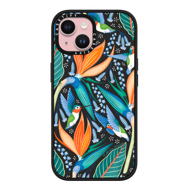 Folklore and Flora x CASETiFY iPhone 15 ケース マットブラック インパクトケース MagSafe対応 Hummingbirds by Catherine Marion