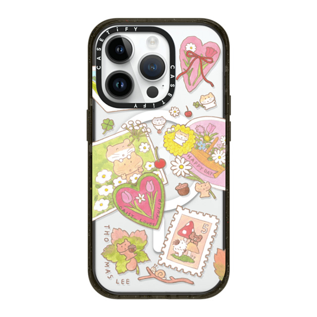 Thomas Lee x CASETiFY iPhone 14 Pro ケース ブラック インパクトケース MagSafe対応 DAISY LOVES TULIP