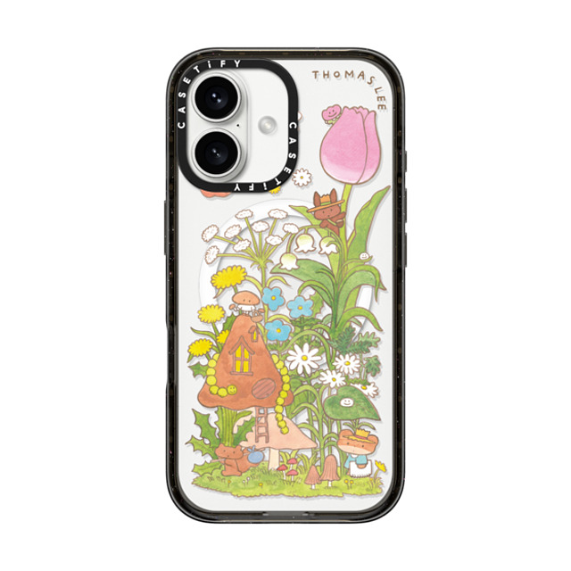 Thomas Lee x CASETiFY iPhone 16 ケース ブラック インパクトケース MagSafe対応 WELCOME MY MUSHROOM