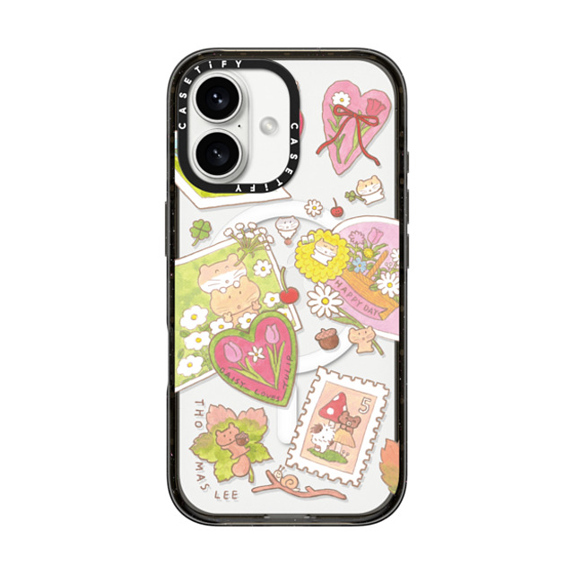 Thomas Lee x CASETiFY iPhone 16 ケース ブラック インパクトケース MagSafe対応 DAISY LOVES TULIP