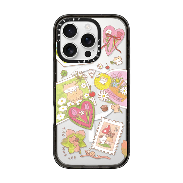 Thomas Lee x CASETiFY iPhone 16 Pro ケース ブラック インパクトケース MagSafe対応 DAISY LOVES TULIP