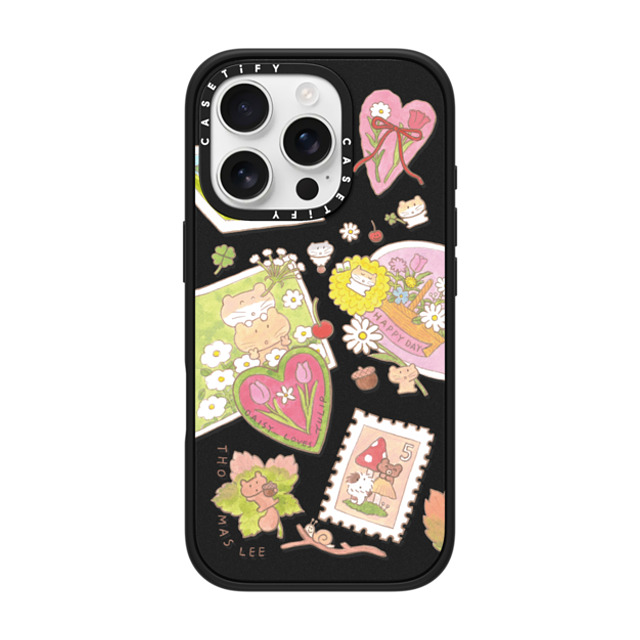 Thomas Lee x CASETiFY iPhone 16 Pro ケース マットブラック インパクトケース MagSafe対応 DAISY LOVES TULIP