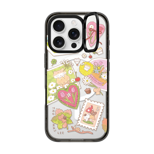 Thomas Lee x CASETiFY iPhone 16 Pro ケース ブラック インパクトリングスタンドケース MagSafe対応 DAISY LOVES TULIP