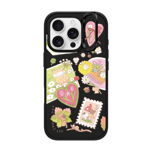 Thomas Lee x CASETiFY iPhone 16 Pro ケース マットブラック インパクトリングスタンドケース MagSafe対応 DAISY LOVES TULIP