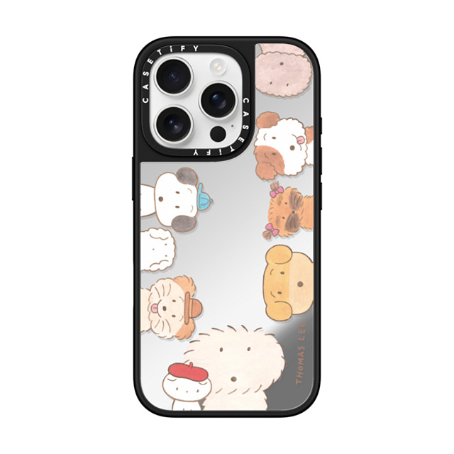 Thomas Lee x CASETiFY iPhone 16 Pro ケース Silver on Black ミラーケース MagSafe対応 WAKE UP! PUPPIES