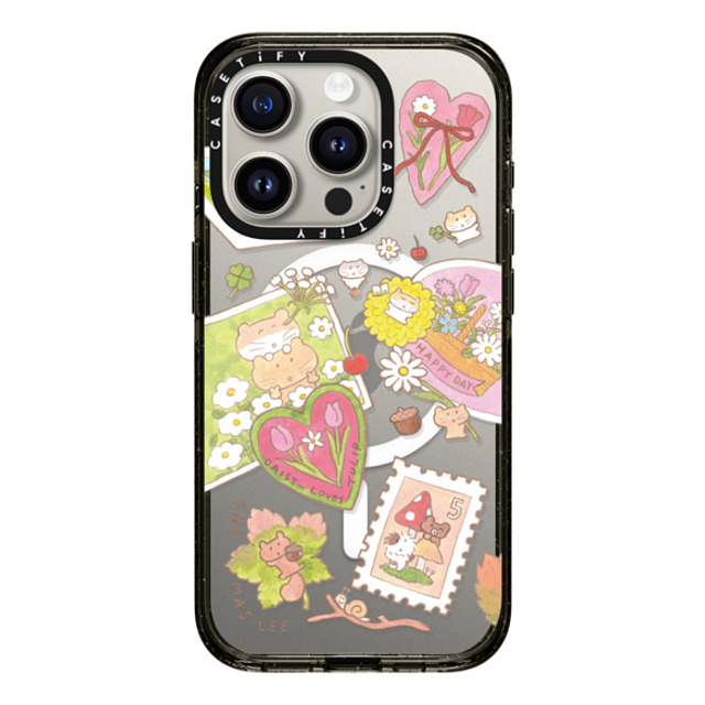 Thomas Lee x CASETiFY iPhone 15 Pro ケース ブラック インパクトケース MagSafe対応 DAISY LOVES TULIP