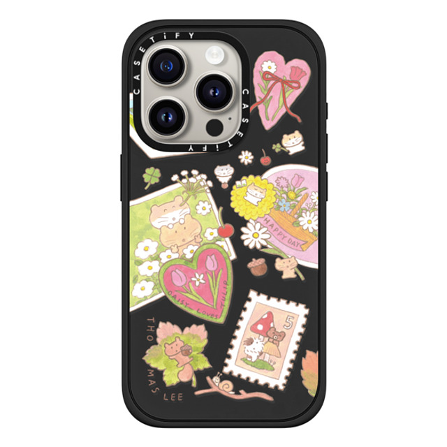 Thomas Lee x CASETiFY iPhone 15 Pro ケース マットブラック インパクトケース MagSafe対応 DAISY LOVES TULIP