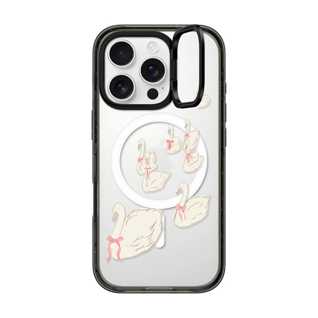 Shayla Bond x CASETiFY iPhone 16 Pro ケース ブラック インパクトリングスタンドケース MagSafe対応 Swan Lake