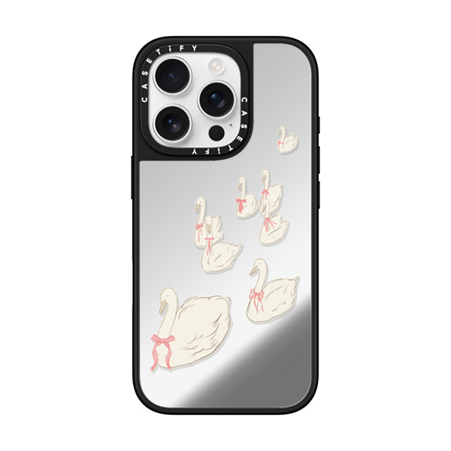 Shayla Bond x CASETiFY iPhone 16 Pro ケース Silver on Black ミラーケース MagSafe対応 Swan Lake