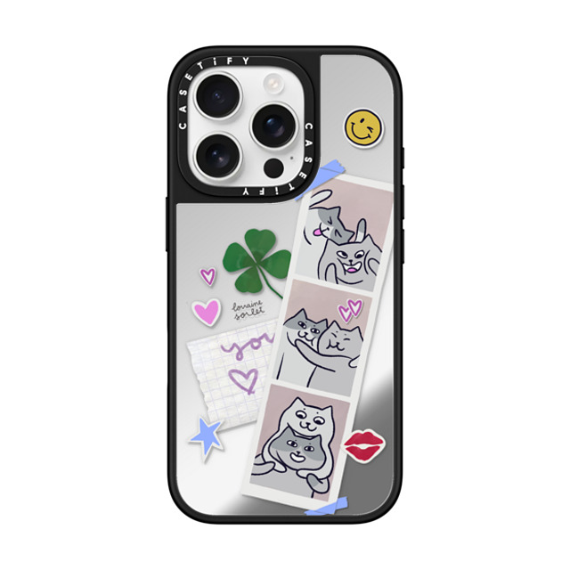 Lorraine Sorlet x CASETiFY iPhone 16 Pro ケース Silver on Black ミラーケース MagSafe対応 CATS POLA