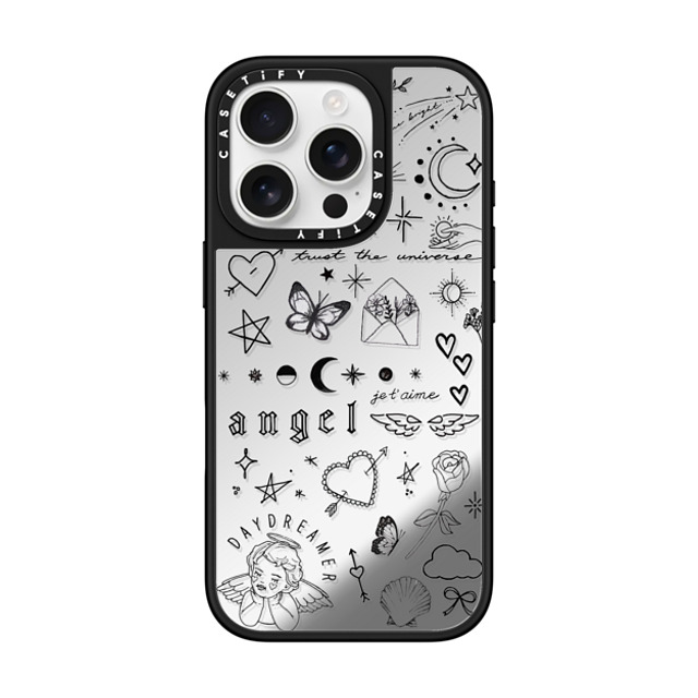 INKED by Dani x CASETiFY iPhone 16 Pro ケース Silver on Black ミラーケース MagSafe対応 Trust The Universe by INKED by Dani