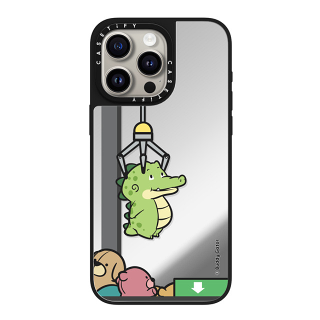 Buddy Gator x CASETiFY iPhone 15 Pro Max ケース Silver on Black ミラーケース MagSafe対応 Never Give Up by Buddy Gator