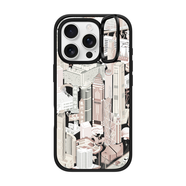 Don Mak x CASETiFY iPhone 16 Pro ケース マットブラック インパクトリングスタンドケース MagSafe対応 HK Buildings