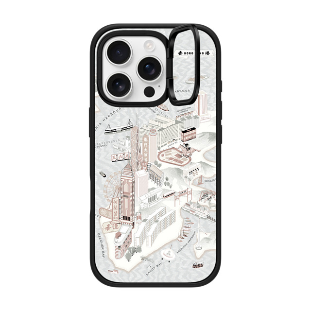 Don Mak x CASETiFY iPhone 16 Pro ケース マットブラック インパクトリングスタンドケース MagSafe対応 Map of Hong Kong