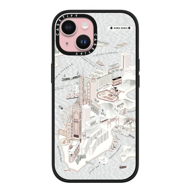 Don Mak x CASETiFY iPhone 15 ケース マットブラック インパクトケース MagSafe対応 Map of Hong Kong