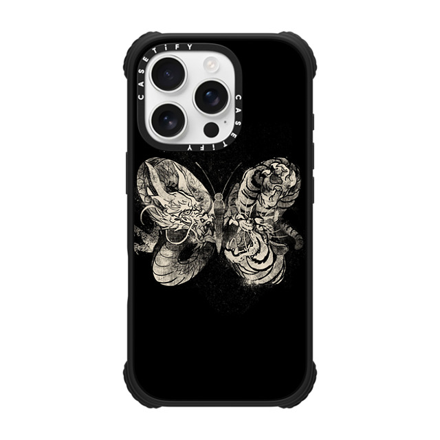 Tobe Fonseca x CASETiFY iPhone 16 Pro ケース マットブラック ウルトラ インパクトケース MagSafe 対応 Dragon Tiger Tattoo Butterfly