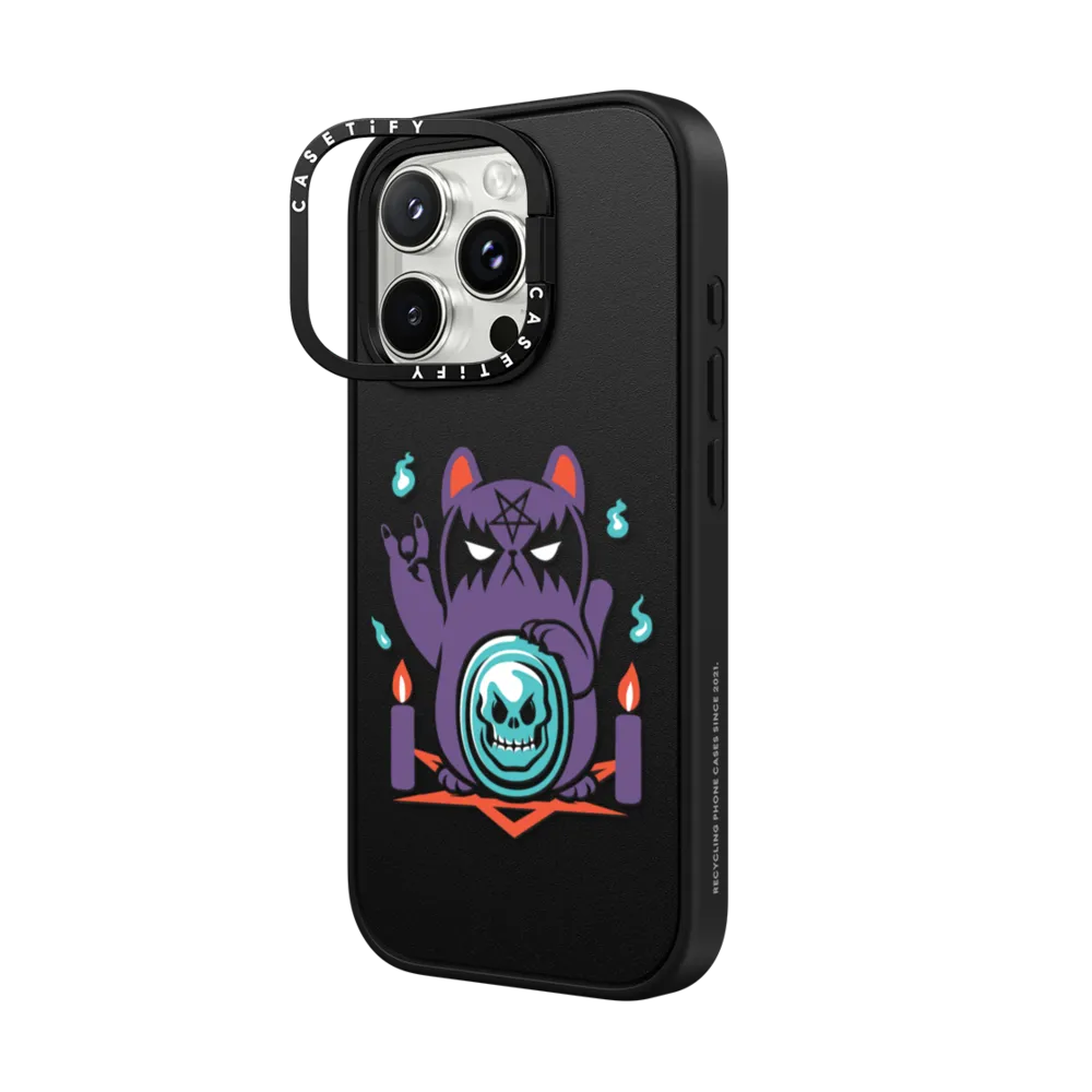 Impact Ring Stand iPhone 16 Pro Case MagSafe Compatible - Bad Luck Satanic Cat Manekineko