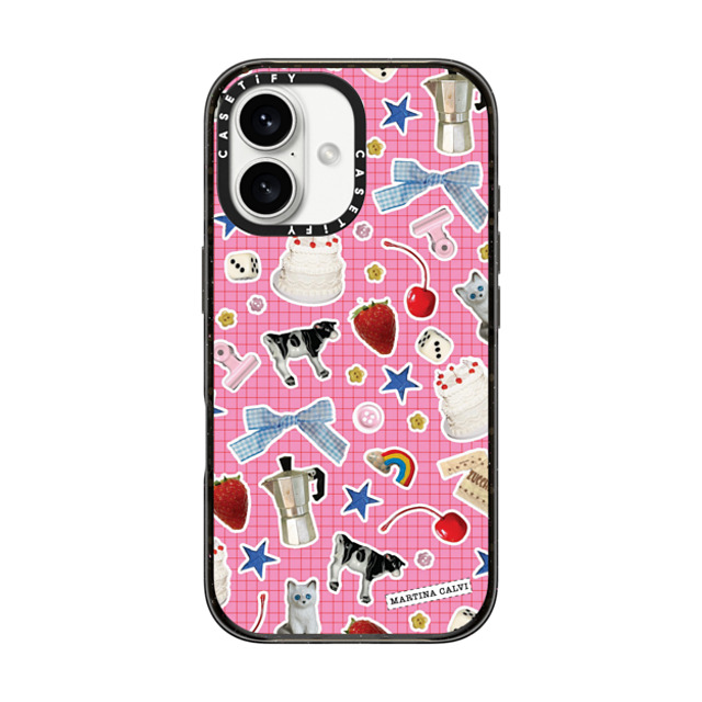 Martina Martian x CASETiFY iPhone 16 ケース ブラック インパクトケース MagSafe対応 Trinket Stickers - Pink