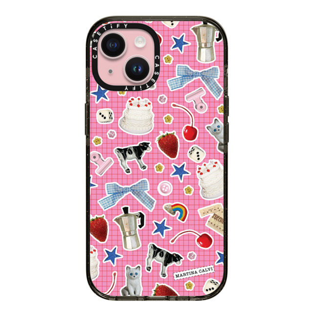 Martina Martian x CASETiFY iPhone 15 ケース ブラック インパクトケース Trinket Stickers - Pink