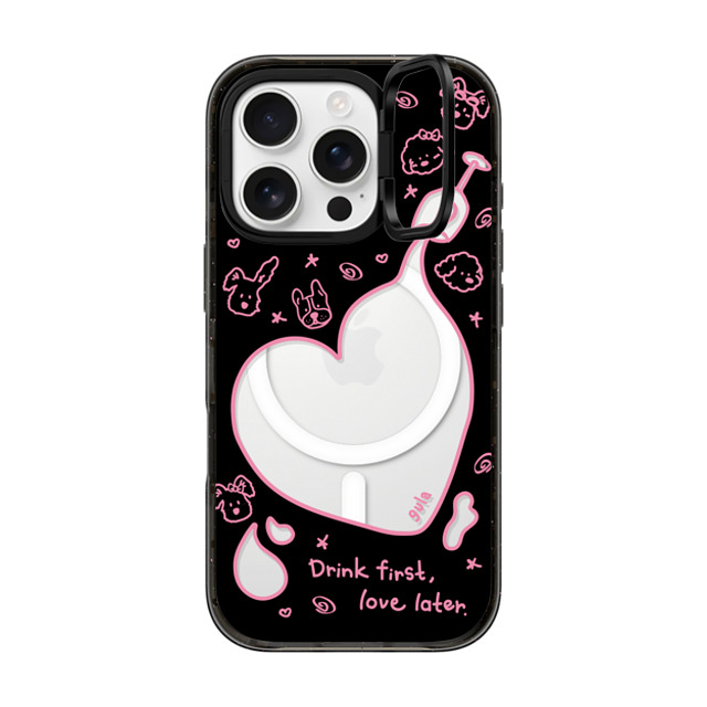 CASETiFY iPhone 16 Pro ケース ブラック インパクトリングスタンドケース MagSafe対応 drink first gula