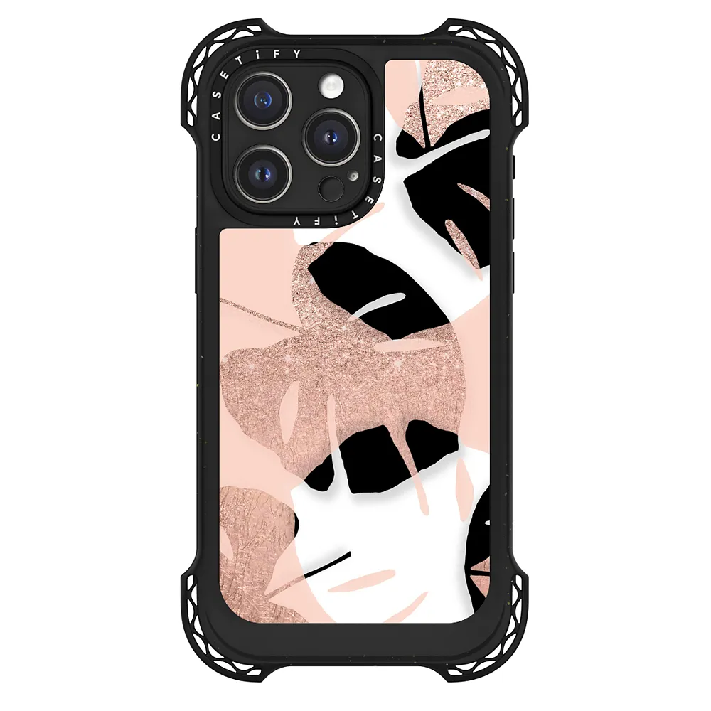 ウルトラ バウンスケース MagSafe対応 - Modern black white rose gold glitter monstera  tropical leaf on rose gold blush pink by Girly Trend