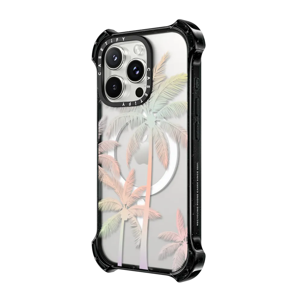 Bounce iPhone 16 Pro Max Case MagSafe Compatible - Modern tropical palm tree silhouette transparent pastel unicorn gradient