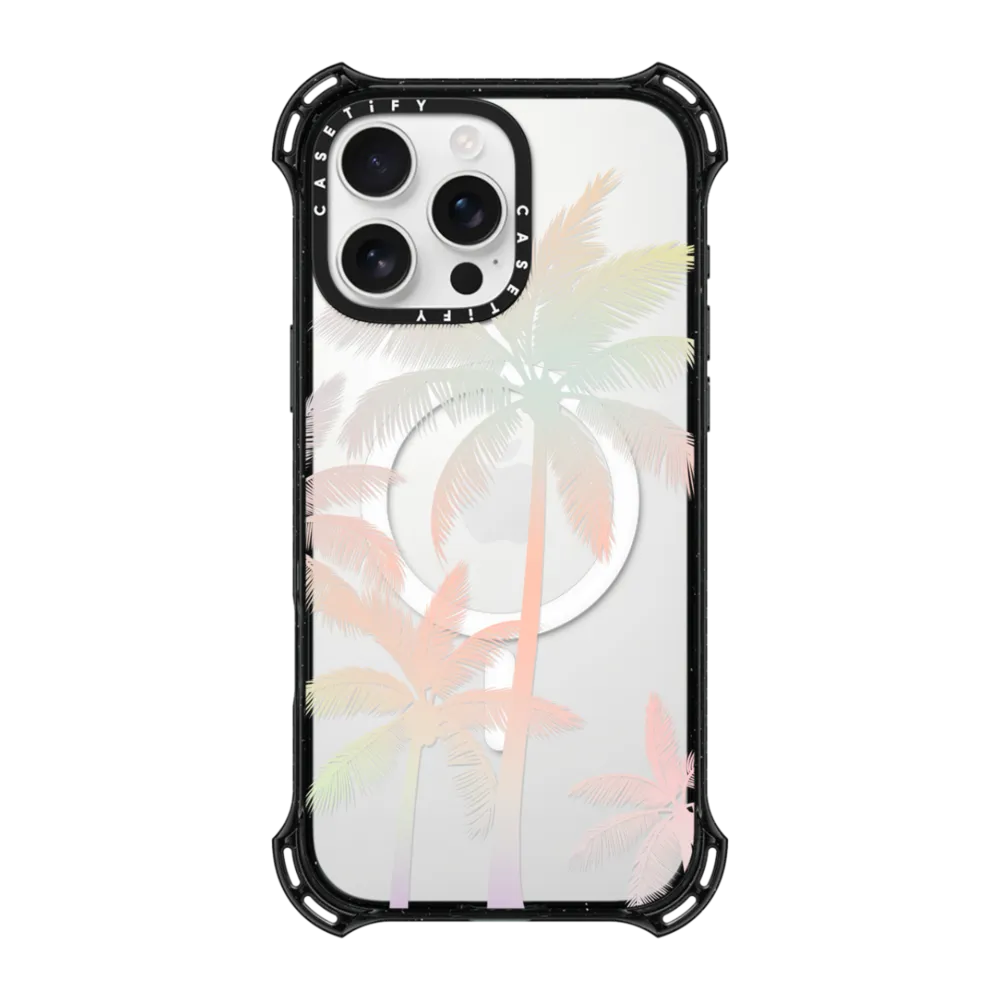 Bounce iPhone 16 Pro Max Case MagSafe Compatible - Modern tropical palm tree silhouette transparent pastel unicorn gradient