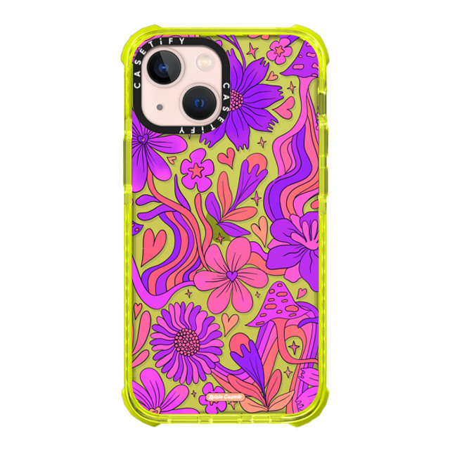 Kelsie Cosmic x CASETiFY iPhone 13 Mini Case ネオン イエロー ウルトラインパクトケース Groovy Floral