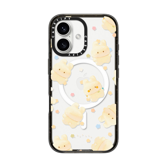 HAPPYYU x CASETiFY iPhone 16 ケース ブラック インパクトケース MagSafe対応 Happy Bunny