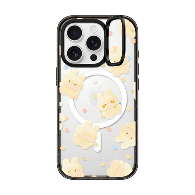 HAPPYYU x CASETiFY iPhone 16 Pro ケース ブラック インパクトリングスタンドケース MagSafe対応 Happy Bunny