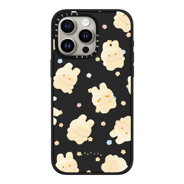 HAPPYYU x CASETiFY iPhone 15 Pro Max ケース マットブラック インパクトケース MagSafe対応 Happy Bunny