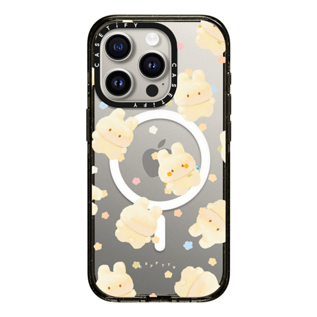 HAPPYYU x CASETiFY iPhone 15 Pro ケース ブラック インパクトケース MagSafe対応 Happy Bunny