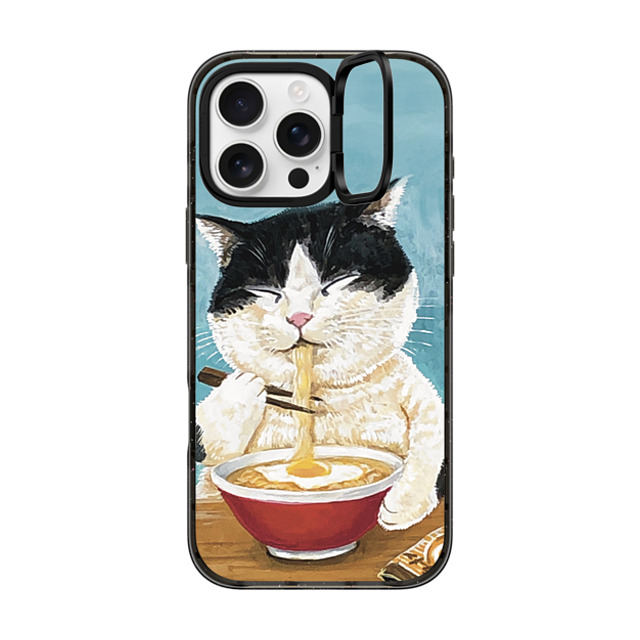 OniTatu99 x CASETiFY iPhone 16 Pro Max ケース ブラック インパクトリングスタンドケース MagSafe対応 Ramen cat