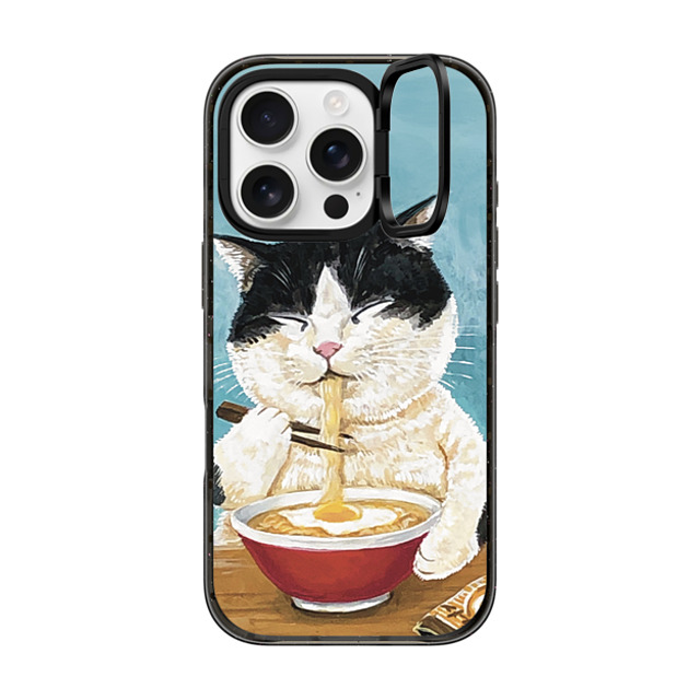 OniTatu99 x CASETiFY iPhone 16 Pro ケース ブラック インパクトリングスタンドケース MagSafe対応 Ramen cat