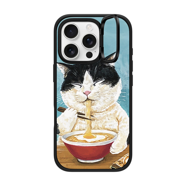 OniTatu99 x CASETiFY iPhone 16 Pro ケース マットブラック インパクトリングスタンドケース MagSafe対応 Ramen cat