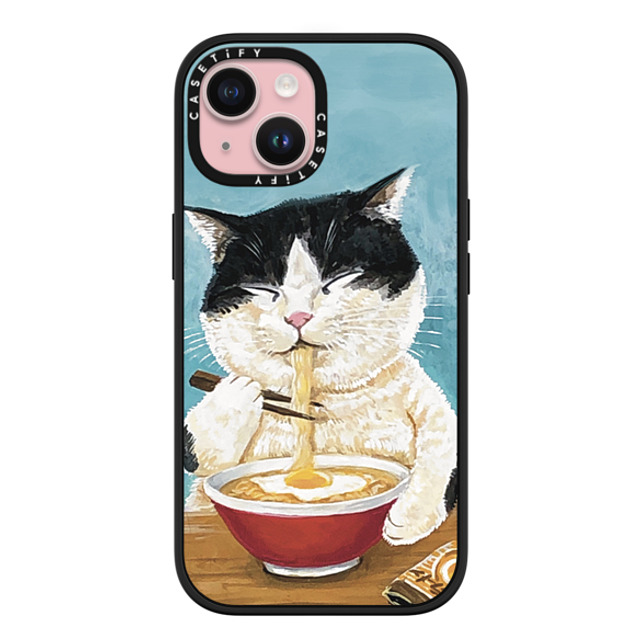 OniTatu99 x CASETiFY iPhone 15 ケース マットブラック インパクトケース MagSafe対応 Ramen cat