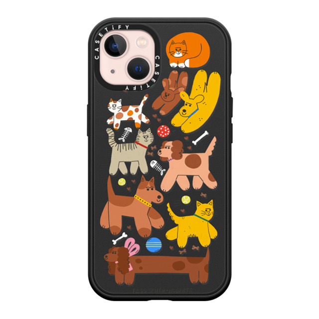 Tess Smith-Roberts x CASETiFY iPhone 13 ケース マットブラック インパクトケース MagSafe対応 Cats and Dogs